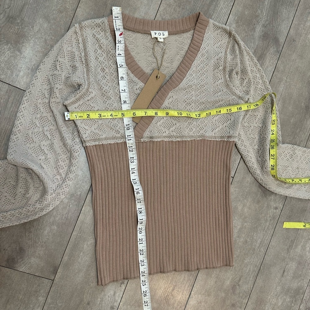 New POL Knit Crochet Raw Hem Overlay Sweater Women’s size Small - Picture 10 of 16